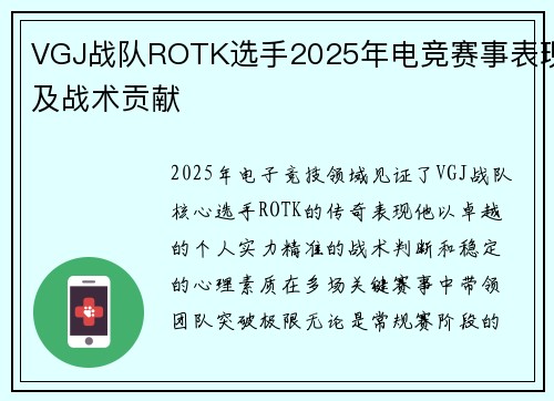 VGJ战队ROTK选手2025年电竞赛事表现及战术贡献