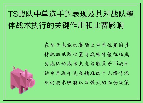 TS战队中单选手的表现及其对战队整体战术执行的关键作用和比赛影响